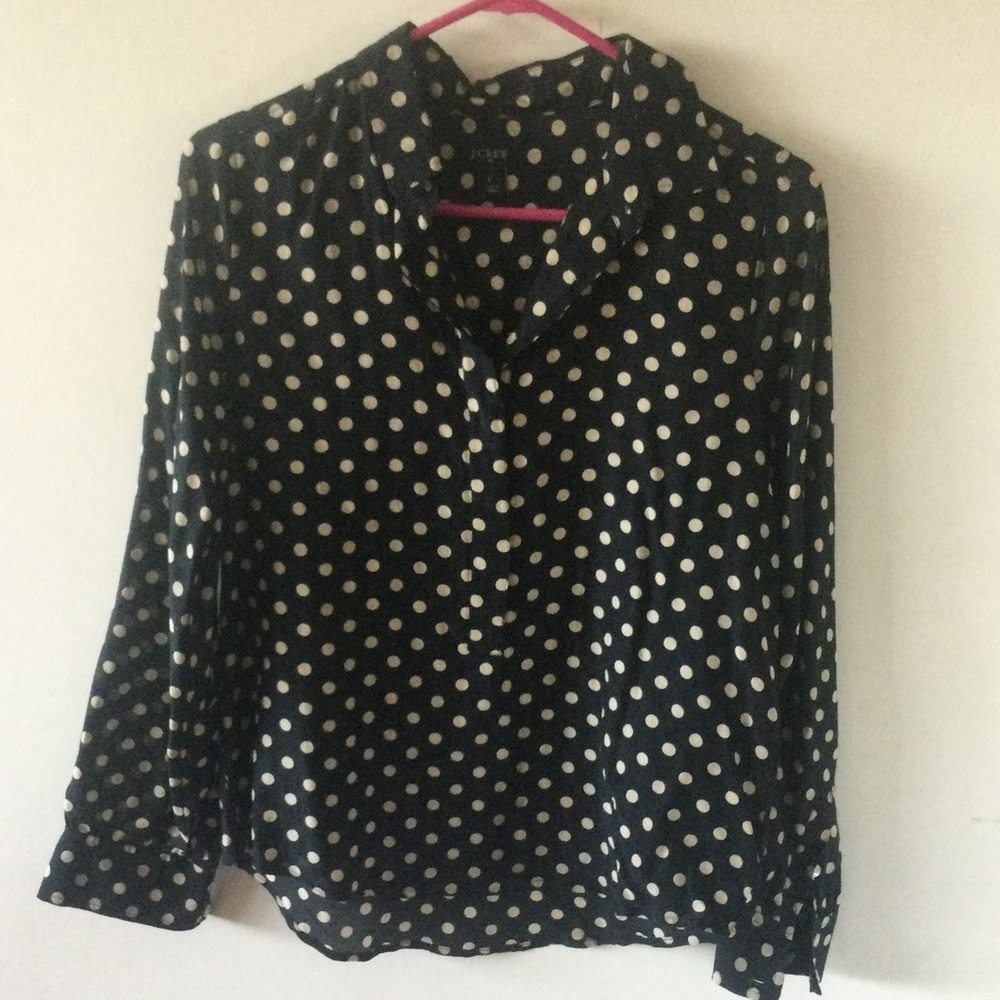 J Crew black and white polka dot long sleeve used